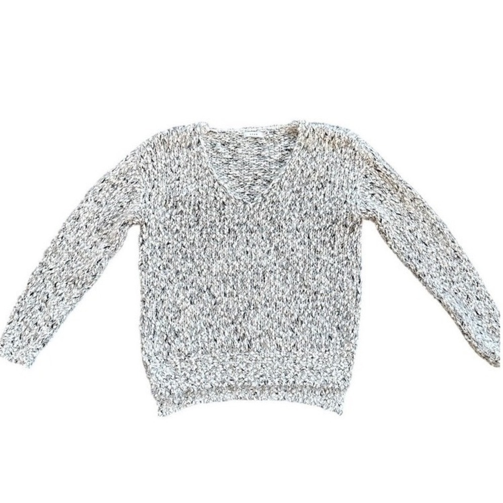 Lush Marled Knit Cozy Pullover Sweater – Gray/Black with Gold Speckle womens M
